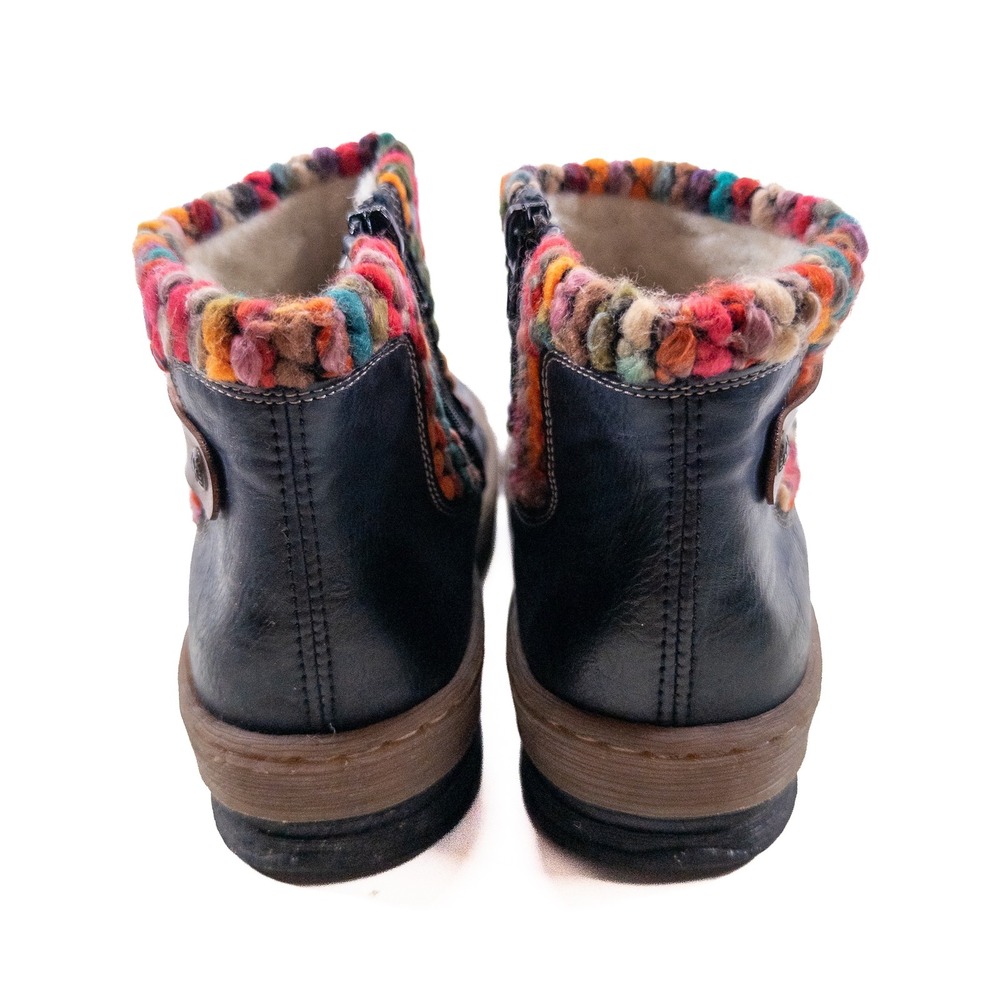 Rieker Felicitas Ankle Boots Womens 40 8.5 Navy Blue Faux Leather Zip Yarn Trim - Picture 4 of 10